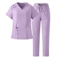 thumbnail image 2 of YgkuHd Women's Scrub Set – Short Sleeve V-Neck Top with Pockets & Drawstring Pants, Surgical Nursing Uniform for Hospital Clinic, Sizes S-XXL,Purple_S, 2 of 7