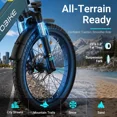 thumbnail image 3 of Lilypelle Folding Step-Thru Electric Bike for Adults, 20"×3.0 Fat Tire 7 Speed Electric Cargo Bicycle, 500Wh Built-in detachable battery, Peak 1000W Rear Motor，20MPH, Fits for 4'9" to 6'5", 3 of 10