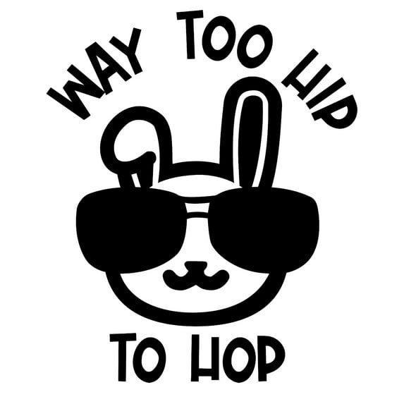 Way Too Hip To Hop Easter Bunny Wearing Sunglasses Funny Wall Decals for Walls Peel and Stick wall art murals Black Medium 18 Inch