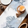 thumbnail image 3 of Coastal Coral Table Runner 70 Inches, Ocean Starfish Beach Conch Haze Blue Marine Life Bed Runner Dresser Scarves Tabletop for Indoor Outdoor Parties/Ceremony/Banquet, 13" x 70", 3 of 9