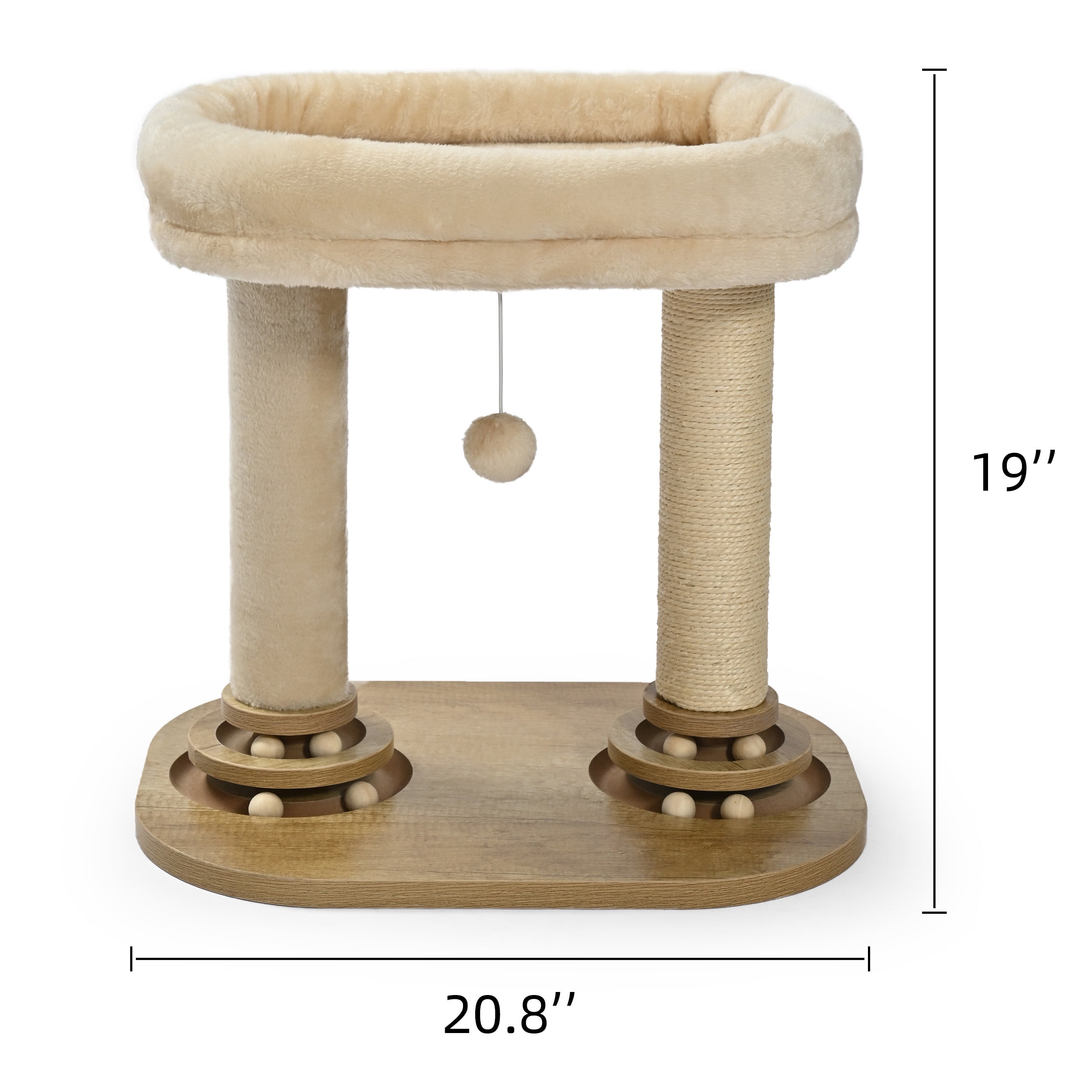 Vibrant Life Double-Post Cat Scratching Post with 2-Level Track Ball, Beige