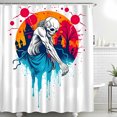 thumbnail image 1 of Vibrant Shower Curtain - Graffiti-Style Undead Art with Sunset & Castle Design Perfect for Halloween Decor, 1 of 5