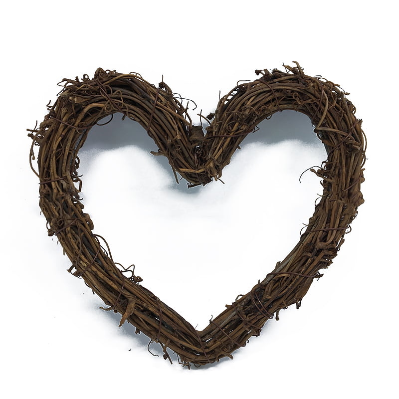 10-30cm Wicker Garland Hanging Heart Shaped Wreath Festive Rattan Ring Decor 