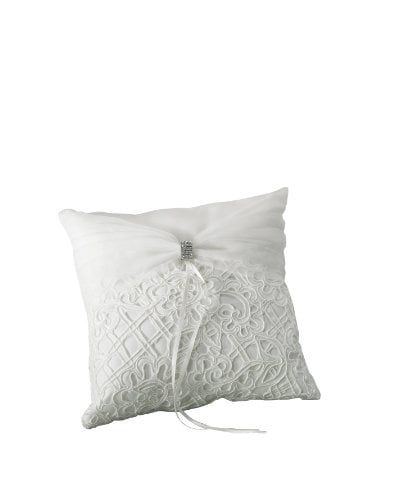 Weddingstar Tapisserie de Mariée Anneau Carré Oreiller Blanc