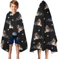 thumbnail image 3 of Australian Shepherd Dog and Footprints Hooded Bath Towel，50"x30" for Ages 3 To 12 Kids, Quick Dry Lightweight Soft Microfiber Hood Beach Towel Cover Up for Kids, 3 of 7