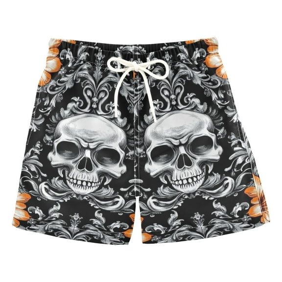 Skull on Black Background Boys Swim Trunks Quick Dry Boy Swim Shorts for 3-14 Years