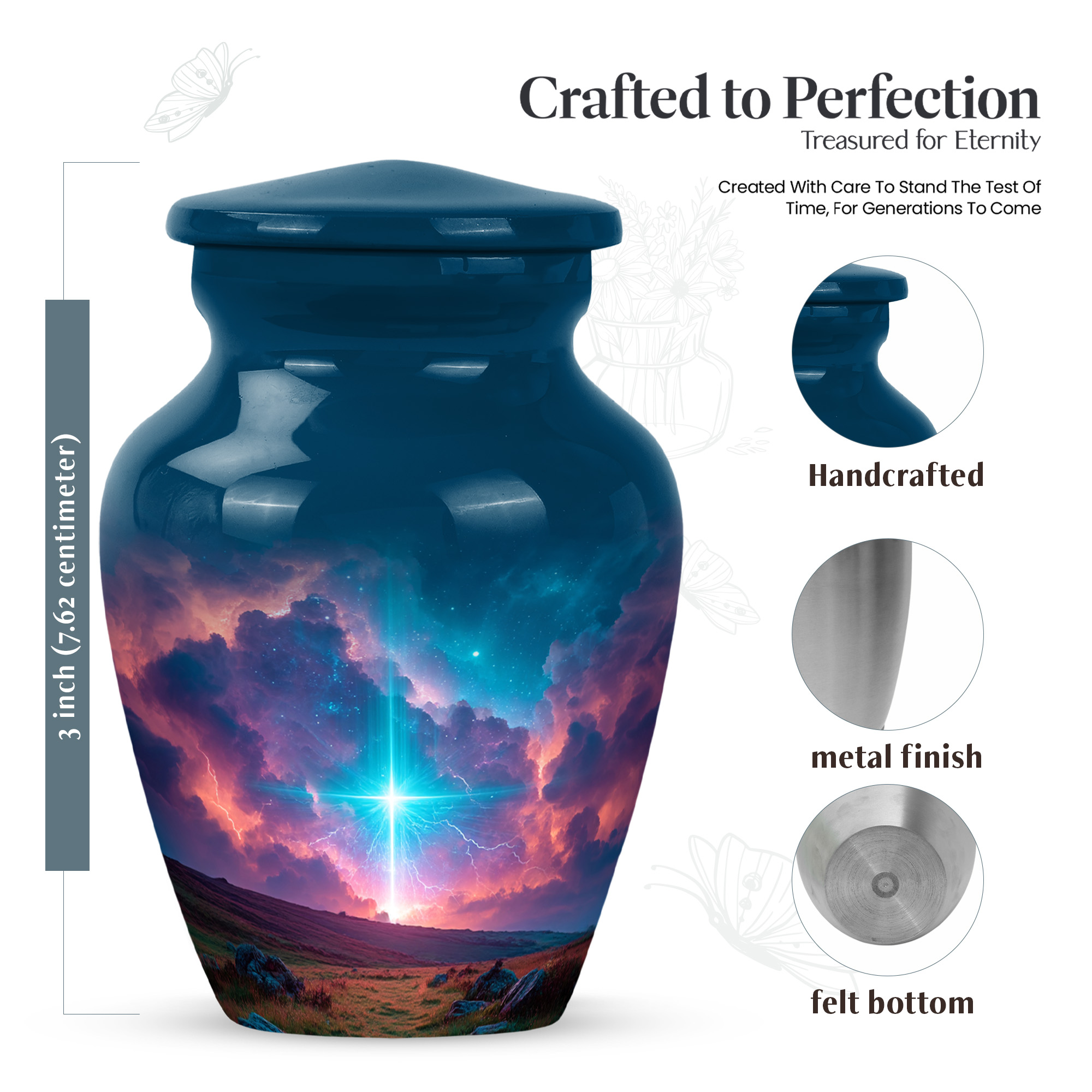 MUKTIVE Cross Small Cremation Urns for Human Ashes Female, Keepsake Navy Blue Urns for Human Ashes Adult Man, Mini Landscape Memorial Urn with Decorative Gift for Mom, 3 Inch
