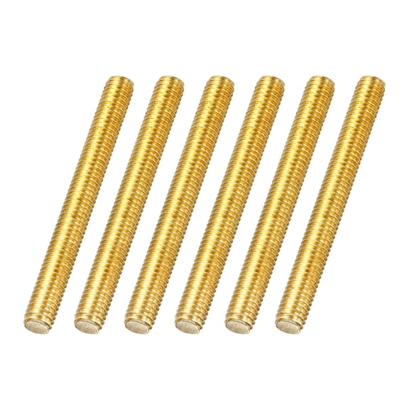Uxcell 6Pack M6x60mm Fully Threaded Rod, Brass Right Hand All Thread Screw Studs for Furniture Assembly Fastening, 1mm Pitch