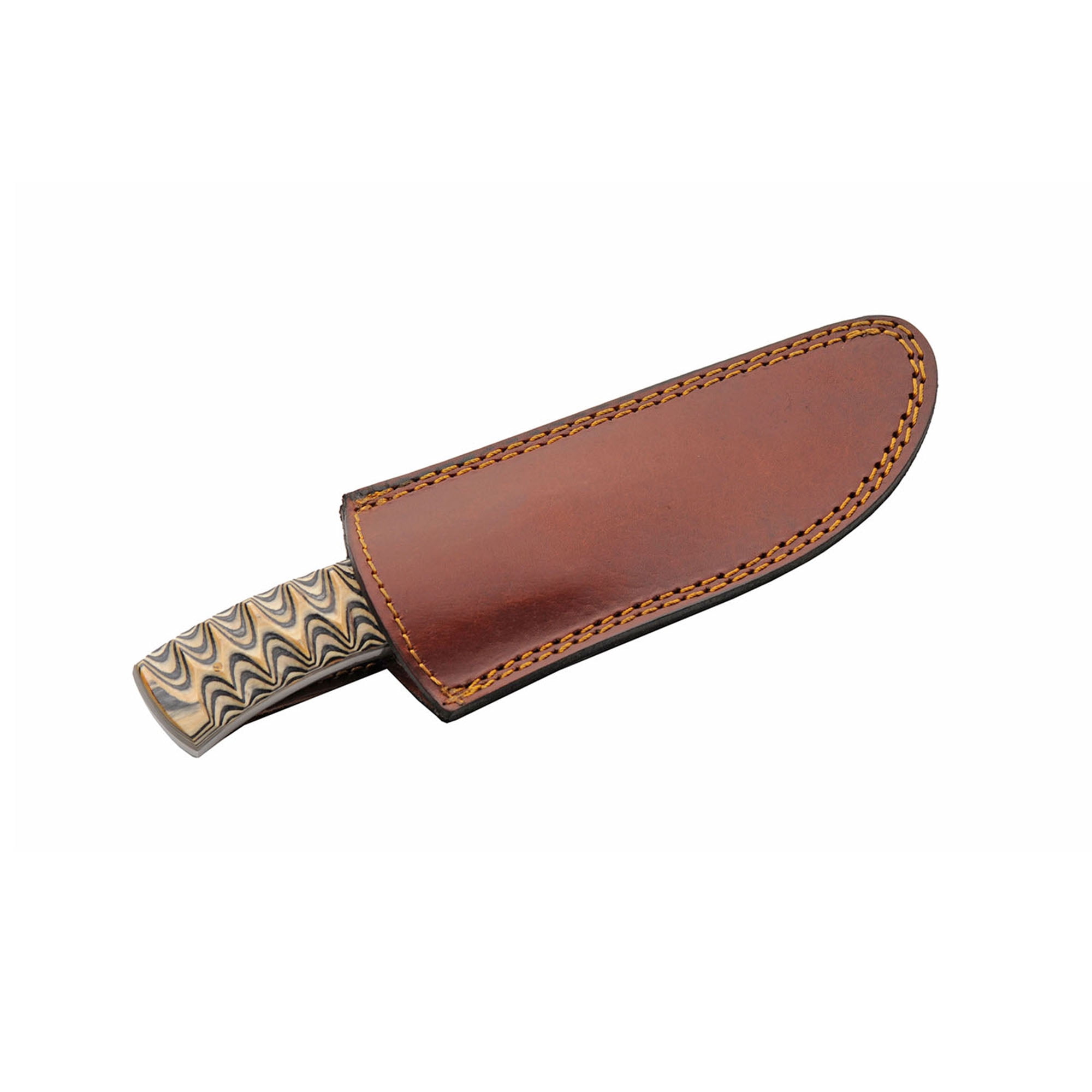 SZCO 8.5" Ashwood Utility Knife with Grooved Colorwood Handle & Leather Sheath