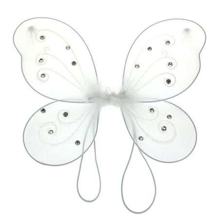 Organza Nylon Butterfly Wings with Glitters, 12-Inch, White
