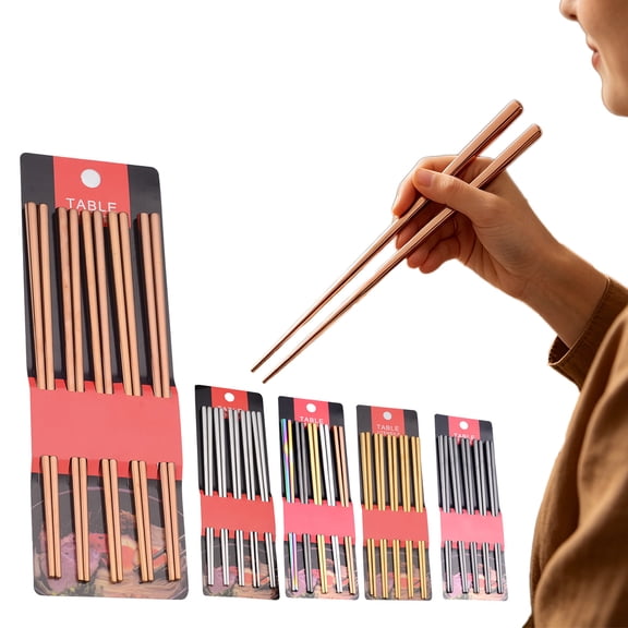 Reusable Food Grade Stainless Steel Chopsticks 5 Pairs, Dishwasher, Non Slip, Korean Japanese Chinese Style Gift Set