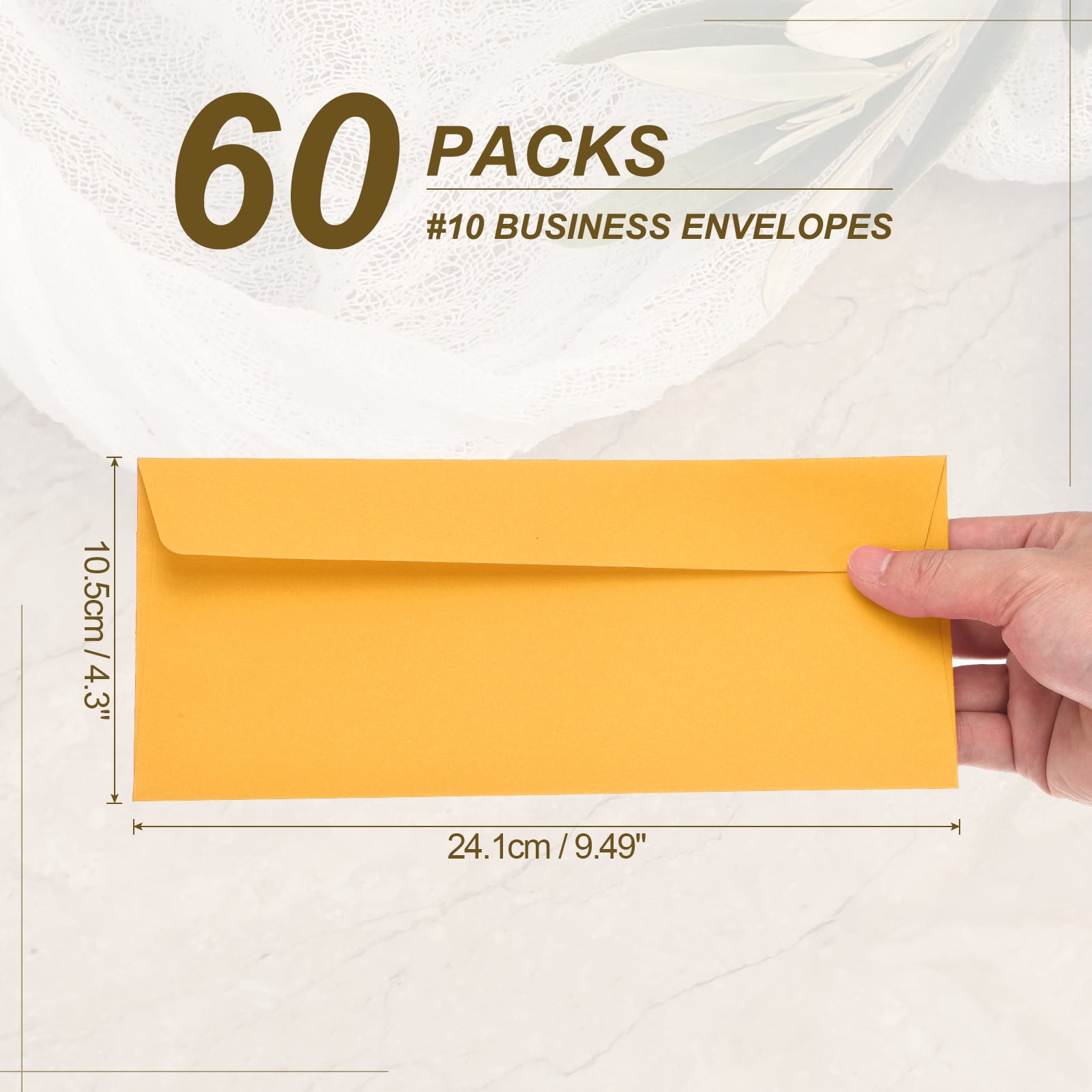 Uxcell 60 Pack Golden #10 Business Envelopes, Colored Self Seal Letter Size