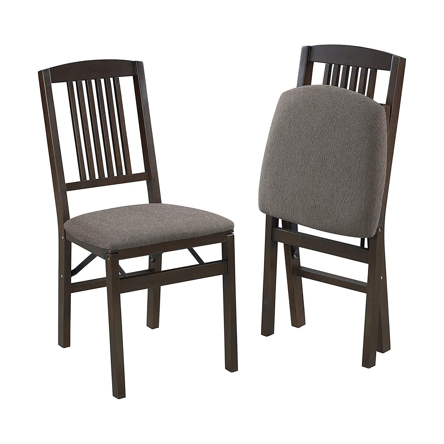 MECO Stakmore Wood Fabric Upholstered Seat Folding Chair Set, Espresso (2 Pack) - image 3 of 6