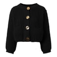 thumbnail image 5 of vigerkar Women's Chunky Knit Open Front Sweater Long Sleeve Button Loose Short Cardigan Outerwear Coats (Black, L), 5 of 6