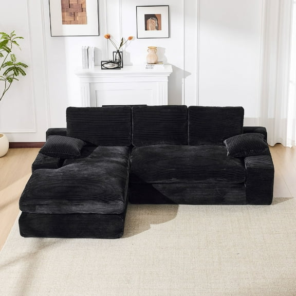 99" Modular Sectional Living Room Sofa Set, Modern Minimalist Style Couch, Upholstered Sleeper Sofa for Living Room, Bedroom, 2 PC Free Combination, Installation-free Sofa, L-Shape, Black