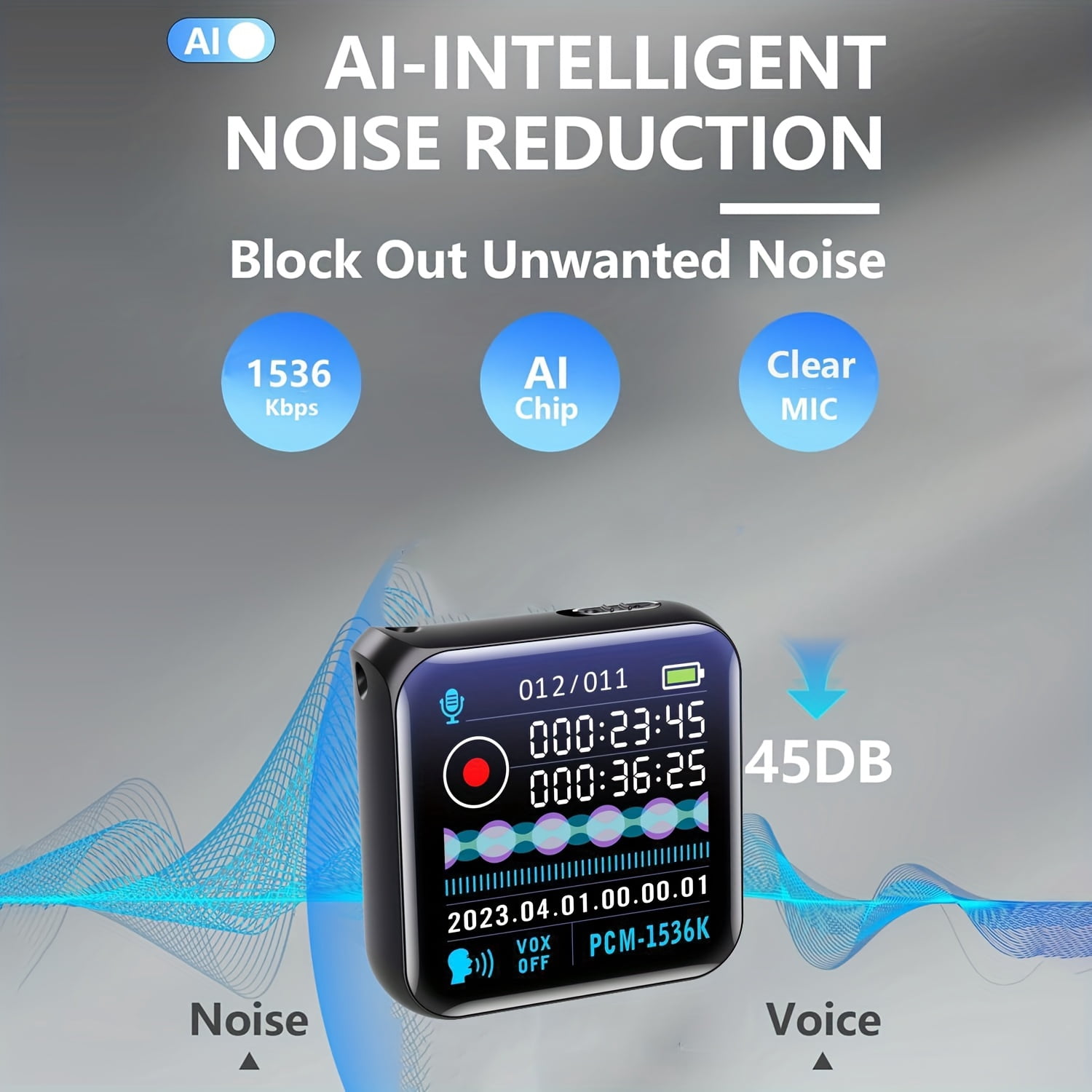 Digital Voice Recorder with Noise Reduction & HD Sound Quality, One-Touch Recording, LCD Display, USB-Powered for Podcasts, Interviews, Meetings