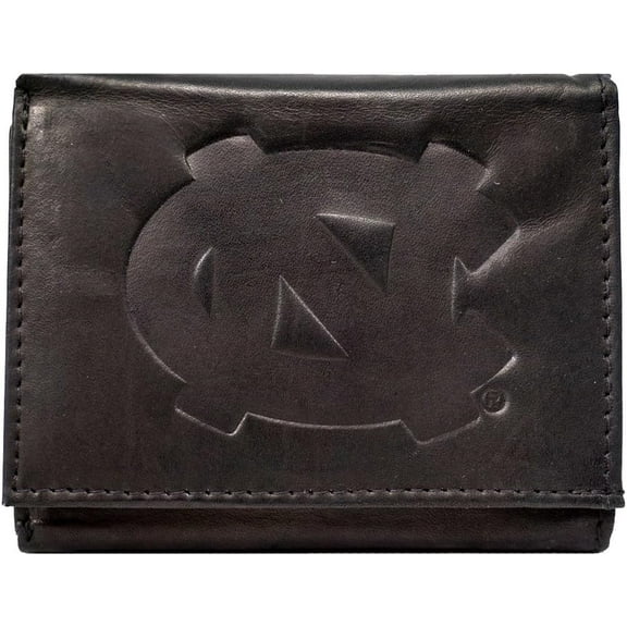 North Carolina - Distressed Look - Tar Heels Embossed Logo Black Leather Trifold Wallet