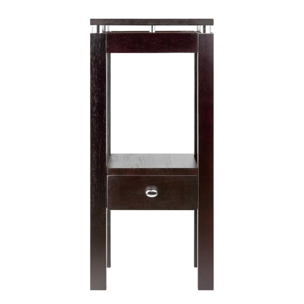 Winsome Linea Transitional Solid Wood End Table with Chrome Accents in Espresso