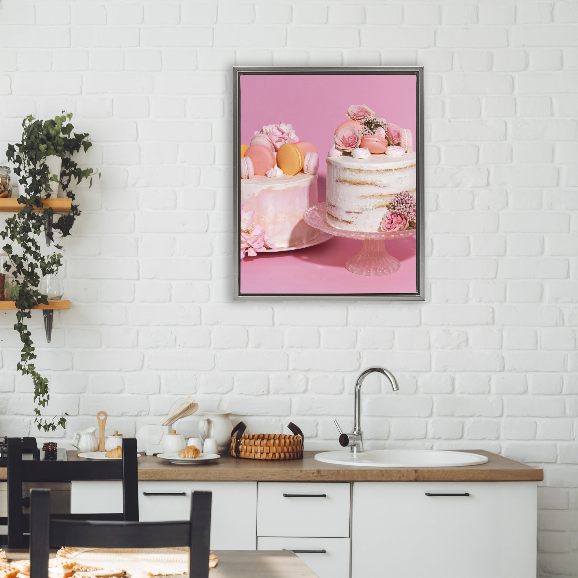 Stupell Industries Pink Pastel Macaroon Cakes Gray Framed Floater Canvas Wall Art, design by LISH Creative