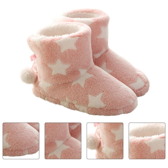 AURARMLET 1 Pair Fuzzy House Boots for Women Fashion Pink Cotton Cloth Indoor Use