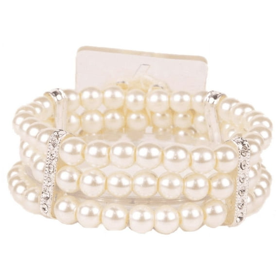 Floral Corsage Bracelet - Ivory Pearl and Crystal Rhinestone - Duchess Collection