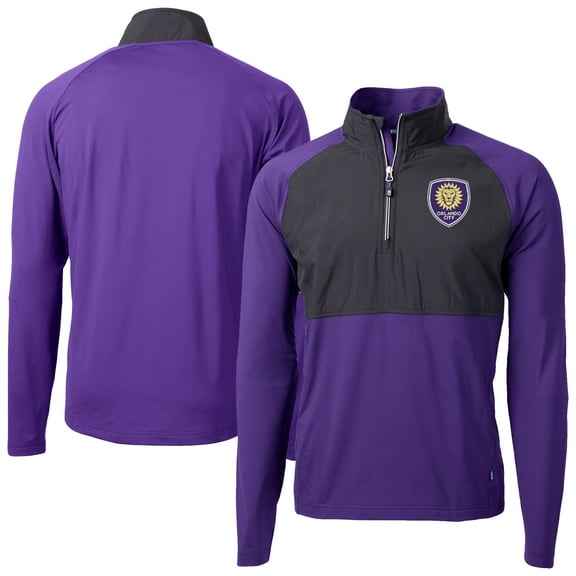 Men's-Cutter & Buck Purple/Black Orlando City SC Adapt Eco Knit Hybrid Recycled Raglan Quarter-Zip Top
