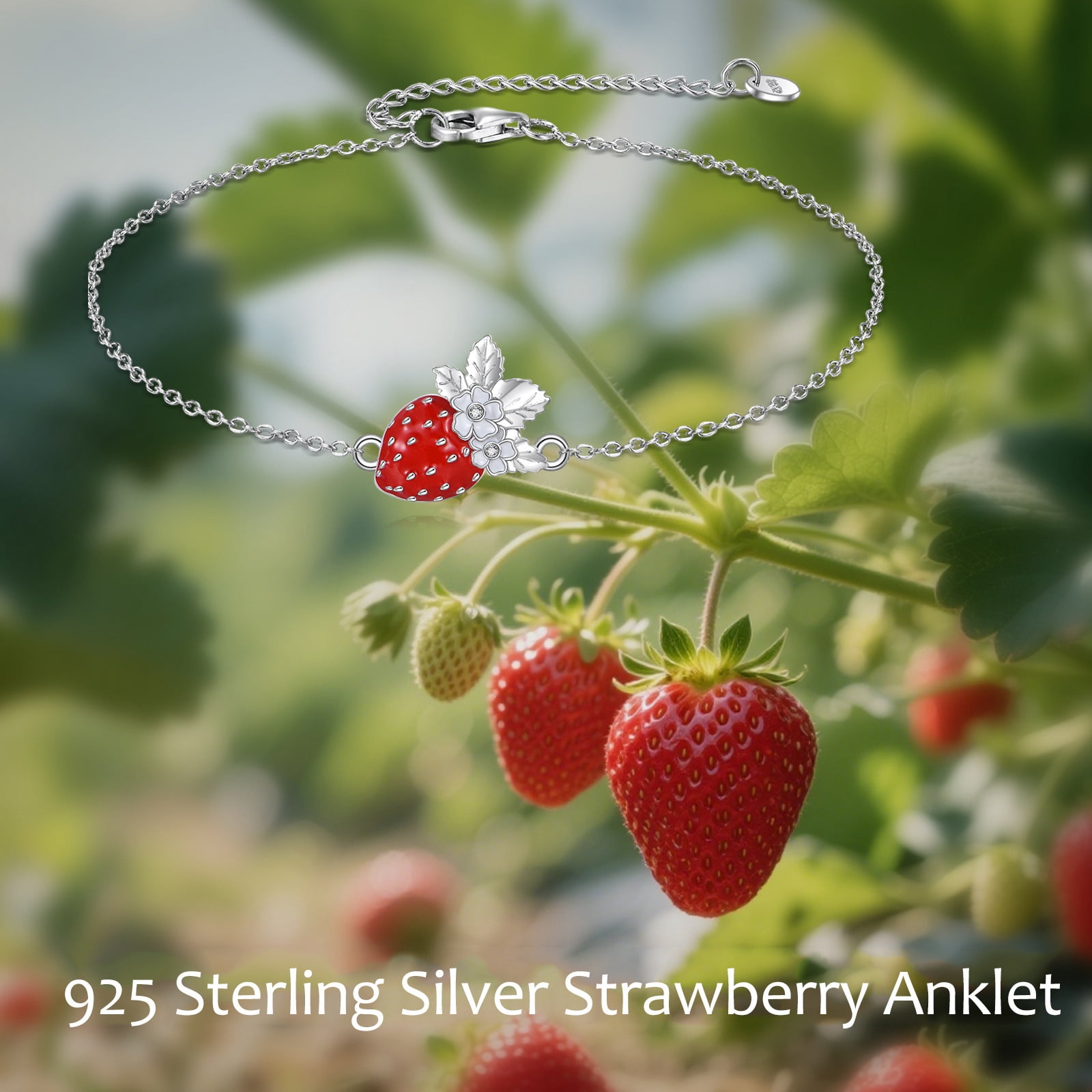 YAFEINI Strawberry Anklet Sterling Silver Adjustable Chain Strawberry Link Anklet Fruit Jewelry Gifts for Women