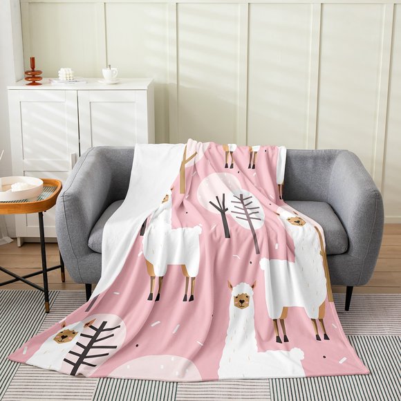 Erosebridal Cartoon Alpaca Sherpa Blanket 50x60,Kawaii Animal Fuzzy Blanket Throw,Cute Wildlife Throw Blanket for Couch 50x60,Microfiber Kawaii Room Decorative