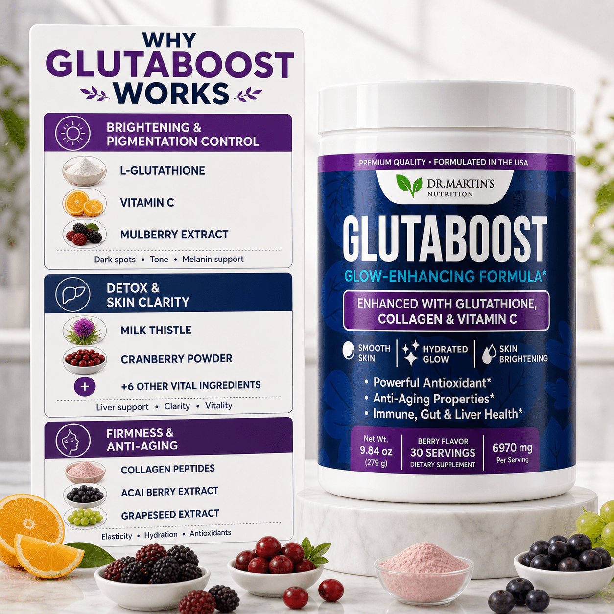 6970mg Glutathione Powder Enhanced with Collagen & Liberia