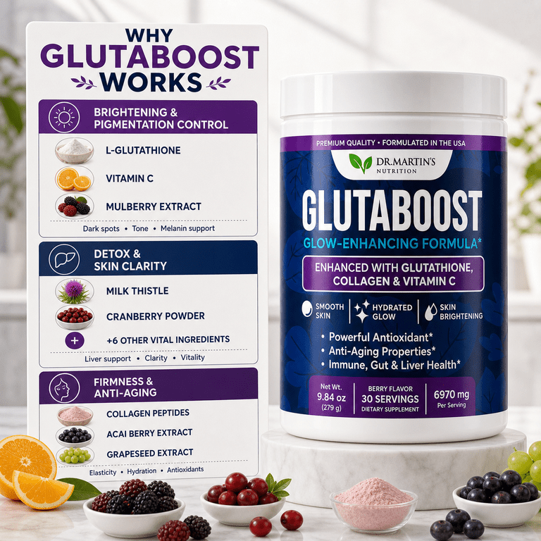 6970mg Glutathione Powder Enhanced with Collagen & Vitamin C | Supports Overall Wellness | Berry Flavor