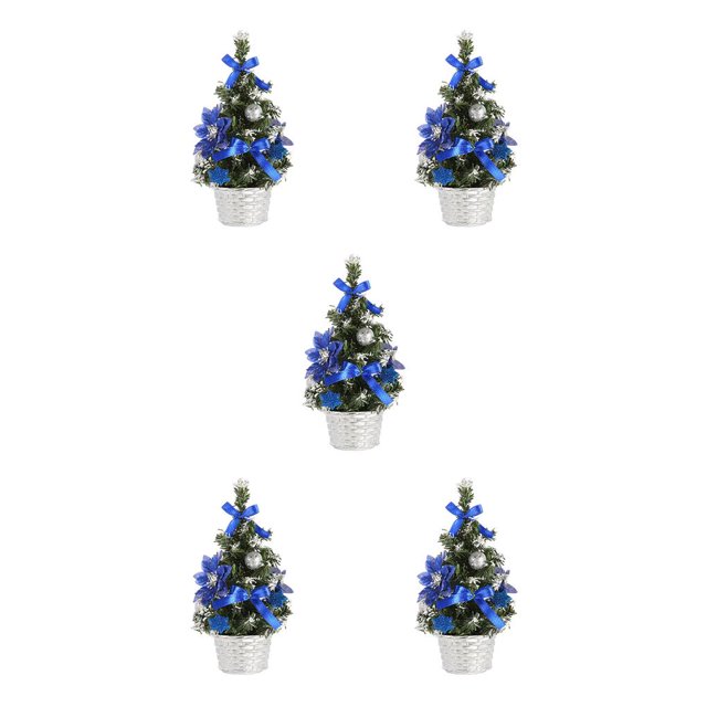 Injueey 20 cm Árbol de Navidad Escritorio artificial Decoración de Navidad Atmósfera Festival Artesanía Hotel Centro comercial decorado azul real 5Conjunto