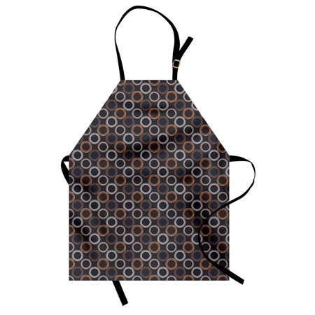Abstract Geometry Apron  Ethnic Circular Dots and Stripes Arrangement Print  Unisex Kitchen Bib with Adjustable Neck for Cooking Gardening  Adult Size  Grey Pale Vermilion  by Ambesonne