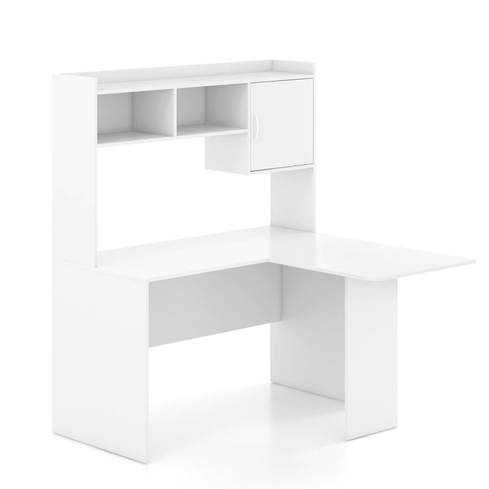 Demi Bonn L-Shaped Desk Corner Computer Desk with Open Storage Hutch and Cabinet, Small Home Office Desk Study Writing Table, White