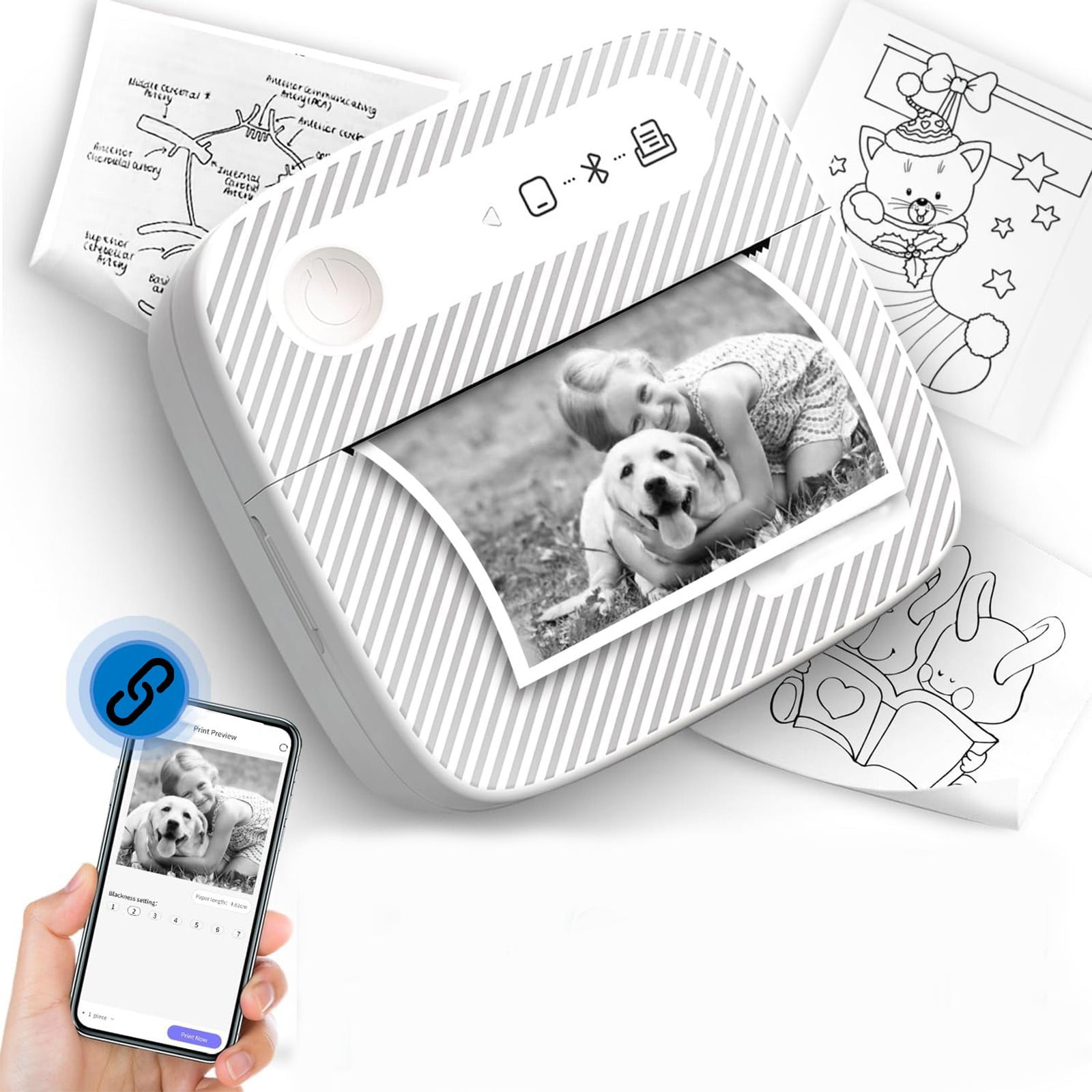 Mini Sticker Printer, Portable Label Maker Machine, Multifuncion APP Funny Print, DIY Creations Bluetooth Printers for Home Use, Used for Study Notes,Lists,Pictures