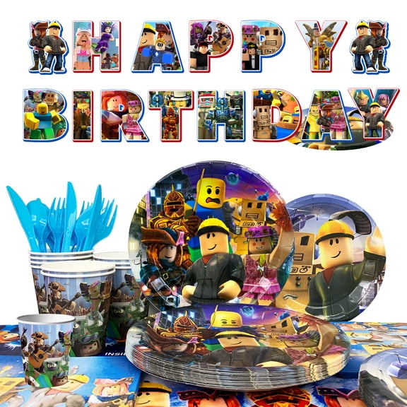 Robles Birthday Decorations,114Pcs Robles Party Tableware Set - Robles Themed Party Plate Cups Napkins Tablecloth etc Robles Birthday Party Supplies for Boys/Girls Kids, Serves 16