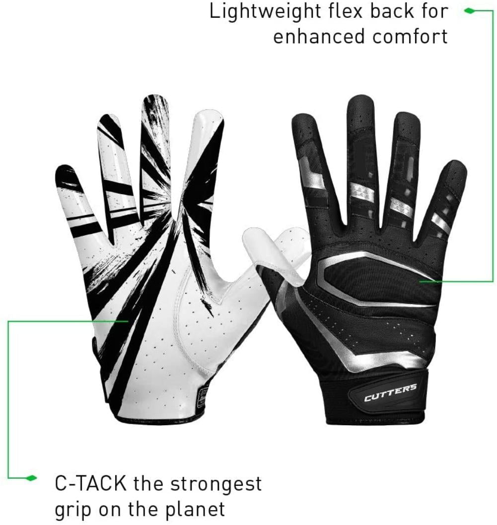 Cutters Football Glove Best Grip Football Gloves Lightweight & Flexible 1 Pair Youth & Adult Sizes 