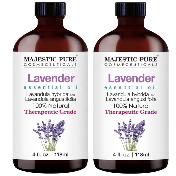 Majestic Pure Lavender Essential Oil for Diffuser, Aromatherapy, Massage, Soap & Candle Making, Home Fragrance, 4 Fl Oz (Pack of 2)