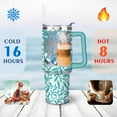thumbnail image 4 of 40 Oz Blue Leaves Tumbler with Handle and Straw,Double Wall Vacuum Reusable Stainless Steel Water Bottle Leak Proof Insulated Travel Mug Iced Coffee Cup, for Iced or Cold Beverages, 4 of 7