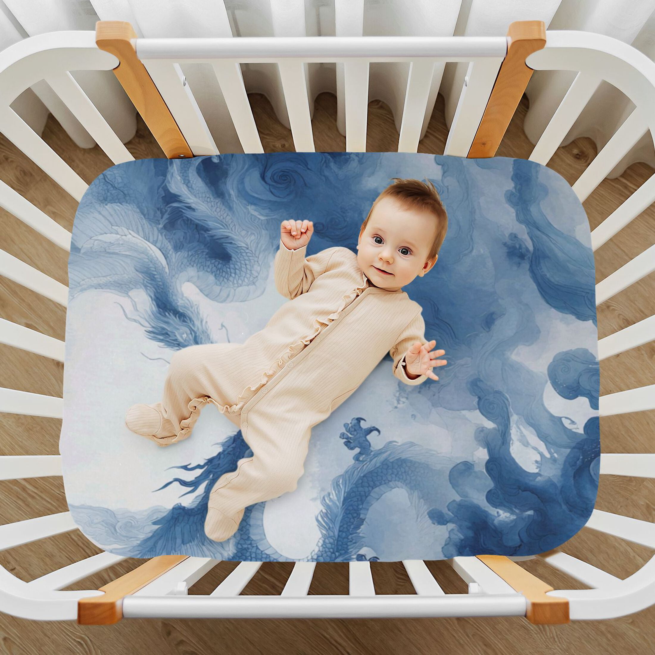 Baby Essentials 52”x 28”- Standard Cotton-like Modal Elastic- Wash Painting Design Crib Sheets for Newborns and Toddlers