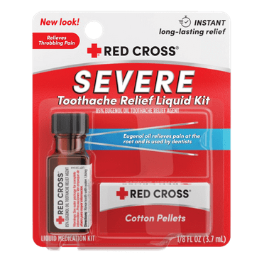 Red Cross Toothache Medicine Kit, Instant Pain Relief of Throbbing Toothache, 1/8 (.125) fl oz