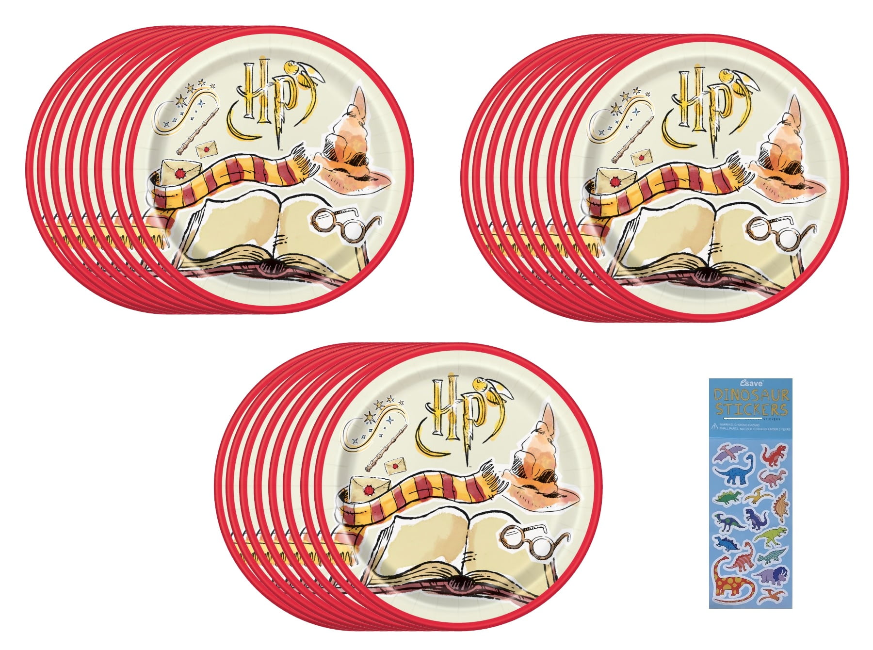 Barbie Birthday Party Supplies Bundle - 16 Dessert Plates (7") & 1 Dinosaur Sticker Sheet, For Kids Birthday Decorations