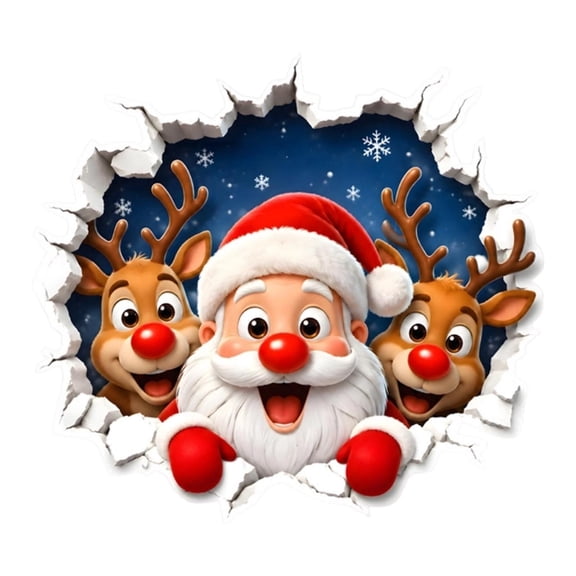 Leeye 3D Santa Breaking Wall Sticker - Christmas Decal, Self-Adhesive, for Living Room, Bedroom, Door, Window & Party Decor