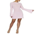 thumbnail image 1 of Robe Mini Moulante Décontractée à Manches Longues en Tricot pour Femmes, Dos Ouvert, Robe Chandail Décontractée, 1 of 5