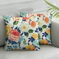 thumbnail image 3 of Shangniulu Pack of 2 Waterproof Outdoor Colorful Flowers Throw Pillow Covers Decorative Orange Floral Print Pillow Cases for Sofa Couch Square Garden Patio Bench 12x12in, 3 of 7