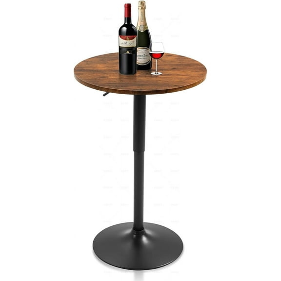 23.6" Round Bar Table, Adjustable Height Bar Table, Modern Cocktail Bar Table with MDF Top and Metal Base, Bistro Pub Table Suitable for Café, Kitchen Island, Bar Counter, Brown