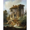 thumbnail image 2 of Robert, Hubert 20x24 Gold Ornate Wood Framed with Double Matting Museum Art Print Titled - Washerwomen Outside The Temple of The Sibyl, Tivoli, 2 of 4