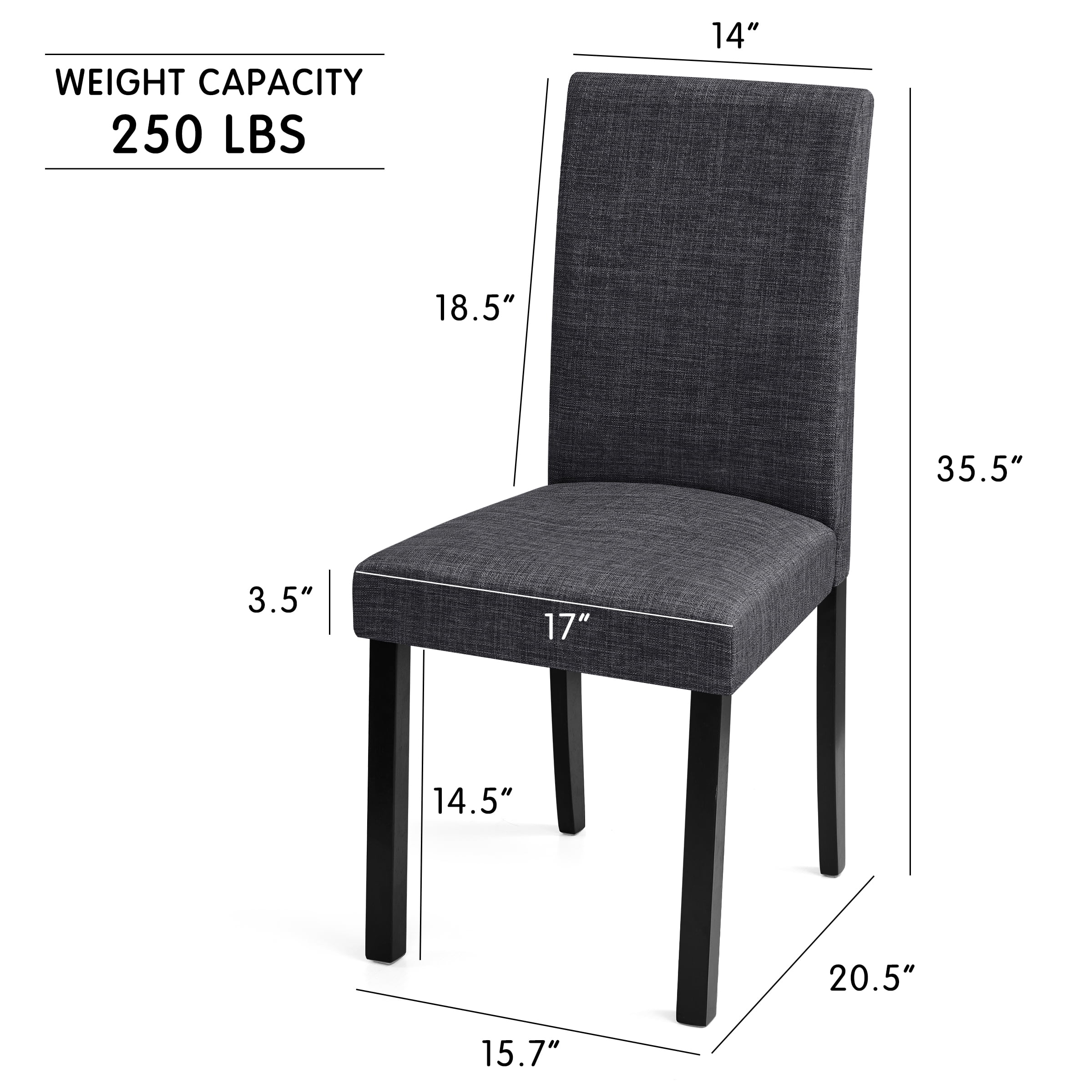 Linen Dining Chairs Set of 4, Upholstered Fabric Chairs with Solid Wood Legs for Kitchen Dining Room, Dark Gray