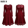 thumbnail image 2 of Women's Vintage Floral Lace Long Sleeve V Neck Cocktail Formal Swing Dress, Temperament long skirt, 2 of 5