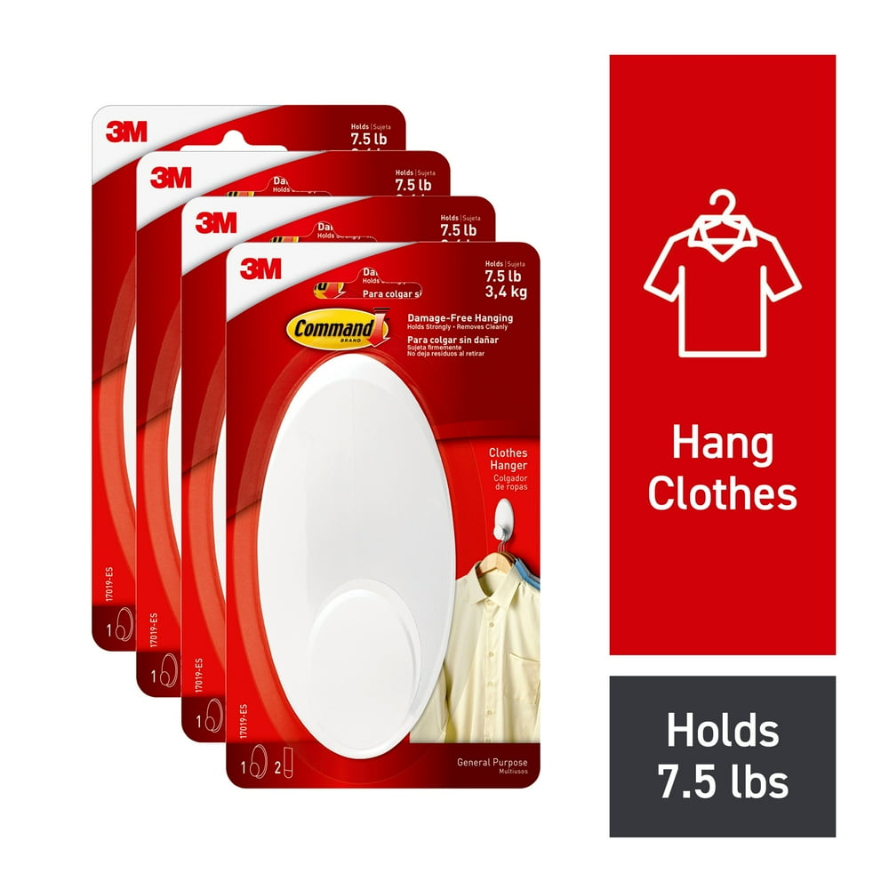 Command Clothes Hanger, White, 4 Hangers, 8 Strips