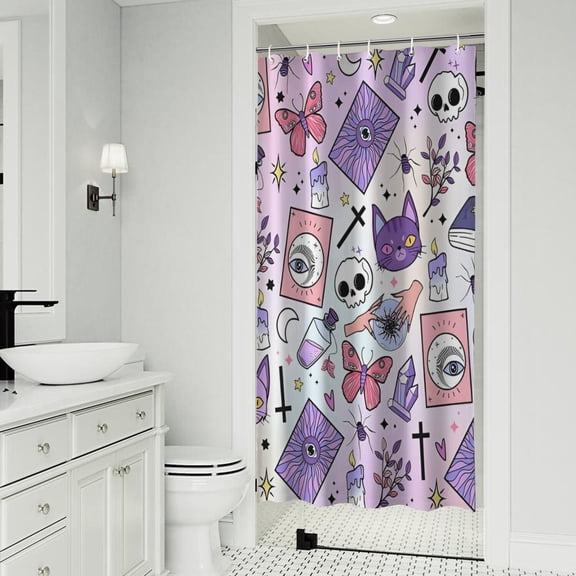 Purple Gothic Cat Crystal Pattern Shower Curtain 36"x72" ,Bathroom Decorative Shower Curtains Set with 12 Hooks,Modern Waterproof Washable Shower Curtain